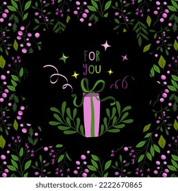 postcard, vector flower decoration design Cute envelope with flowers, plants inside and the inscription for you . A bouquet of spring flowers. Flat vector illustration of a love letter. Romantic Valen