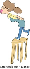 postcard vector illustration of girl kissing standing on chair