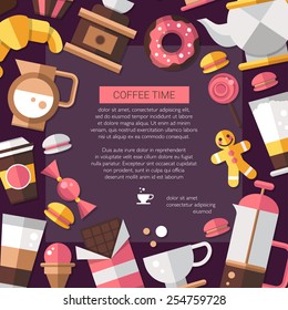 Postcard of vector modern flat design coffee-shop, cafe & bakery icons