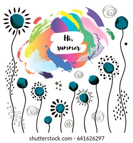 Postcard with vector and watercolor elements.
