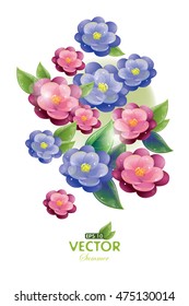 Postcard - Violet flowers and green leaves, vector illustration, eps-10
