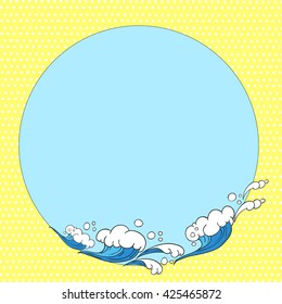 Postcard waves of the sea. A circle. Space for text. Vector illustration