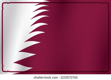 Postcard with waving Qatar flag and maroon Arabian frame. Design in gradient effect.