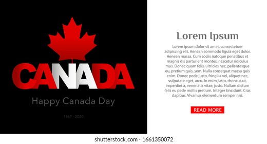 Postcard, web banner Happy Canada Day on a black background 