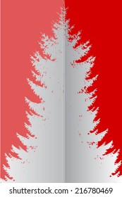 Postcard White Christmas tree on red background