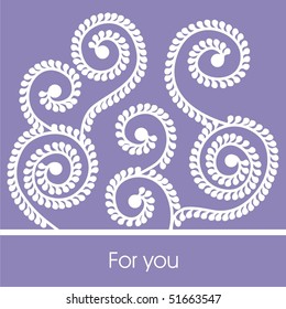 Postcard with white patterns on the violet background. Vector illustration.