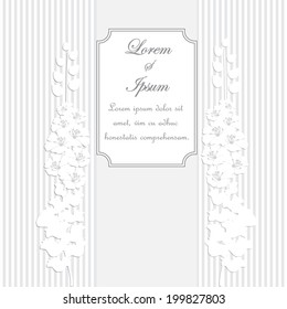 postcard white stripes on a gray background with whitr flowers. vector illustration