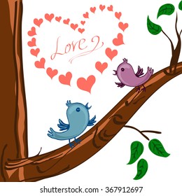  postcard whith blue bird greeting happy Valentine day / Vector illustration / cartoon style / can be used for printed materials, textiles