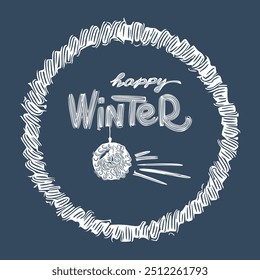 Carte postale pour les vacances d'hiver.  Dessin à la craie blanche sur fond noir. Illustration vectorielle.