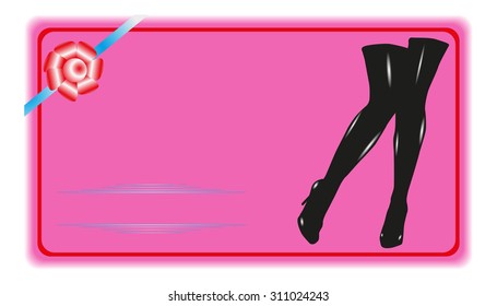 Postcard with women's legs. Colored vector illustration.