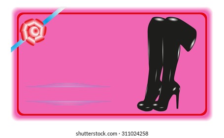 Postcard with women's legs. Colored vector illustration.