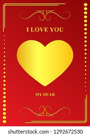 Postcard with the words I love you my dear. Valentine's day greetings