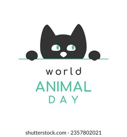 Postcard World Animal Day with funny cat. Logo, icon. Isolated, white background. Vector illustration