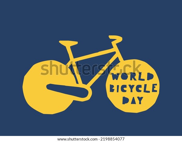 Postcard for World Bicycle\
Day. Silhouette of a bike with text inside. Vector trendy\
illustration.