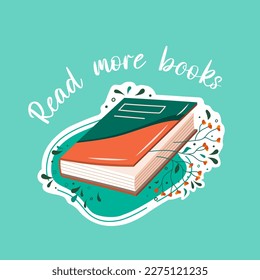 Postcard for world book day. Closed book to read in flat design style with plants. Vector.