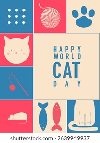 Postcard for World Cat Day. Vector illustration.