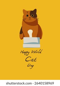 Postcard for World Cat Day. Vector illustration.