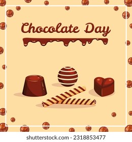 Postcard for World Chocolate Day. Confectionery poster with sweets and candies.