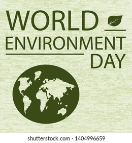 Postcard for World Environment Day, a signature on a green background with the Earth globe, vector illustration