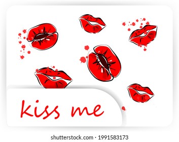 Postcard for the World Kissing Day. July 6. The inscription is written "Kiss me" Sheet in an envelope with lip prints.