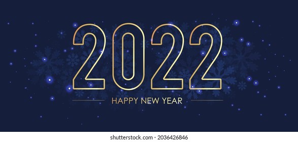 Eine Postkarte für das Jahr 2022. Auf dunklem Hintergrund mit Sequenzen und Schneeflocken. Horizontaler Vektorbanner