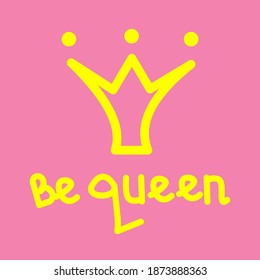 Postcard with yellow crown and text isolated on pink background. Can be used for printable souvenirs