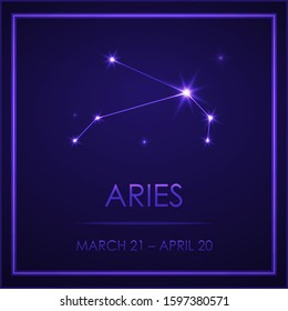 Postcard of the zodiac sign with a signature. Aries zodiac star sign. Template for fortune telling, predictions, horoscopes