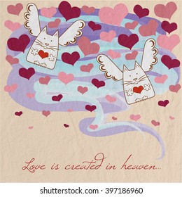 Postcards from the angels - cats and hearts on a love theme