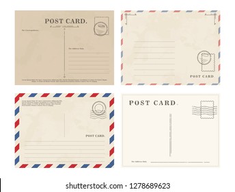 Postales con área de escritura en blanco sobre fondo blanco. Conjunto de plantillas de postal antiguas.