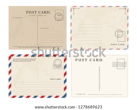 Postcards with blank writing area on white background. Set of vintage postcard template.