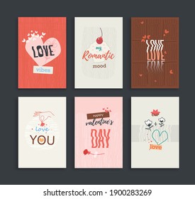 Postcards collection for St. Valentives Day or any romantic celebration, date. Graphic concept, banner, template, flyer, background.