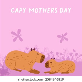 Postcards with copycards for mothers day. Positive copycards in the image of mom with child.  Hand drawing vector.