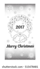 Postcards with elements of snowflakes in line, icon flat, loop, thin, outline.silver color. The symbol of the new year.Glitter. Postcard for congratulations on Christmas. New Year. Line, icon flat,