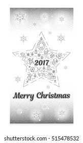 Postcards with elements of snowflakes in line, icon flat, loop, thin, outline.silver color. The symbol of the new year.Glitter. Postcard for congratulations on Christmas. New Year. Line, icon flat,