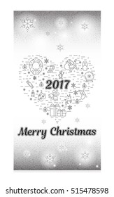 Postcards with elements of snowflakes in line, icon flat, loop, thin, outline.silver color. The symbol of the new year.Glitter. Postcard for congratulations on Christmas. New Year. Line, icon flat,