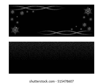 Postcards with elements of snowflakes in silver. Silver glitter. Postcard for congratulations on Christmas. New Year.