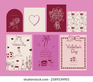 Postcards for February 14. Pink, burgundy and beige. Postcards for love