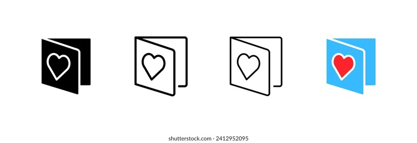Postcards with heart icons. Line, postcards with a heart on the cover, mockups. Vector icons