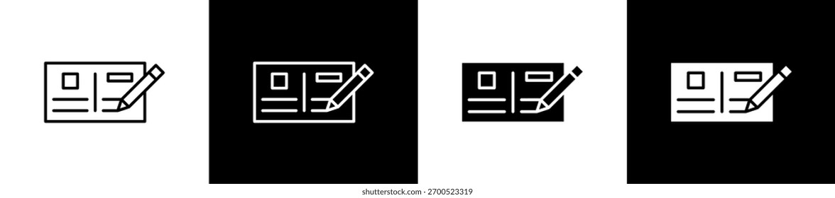 Icono de postales en línea y estilo de glifo sobre fondo blanco y negro