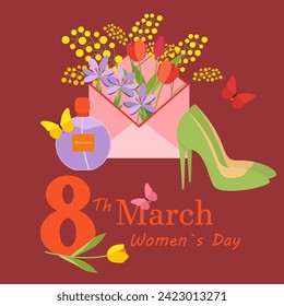 Postcards for March 8. Composition for cards and banners on the theme of March 8