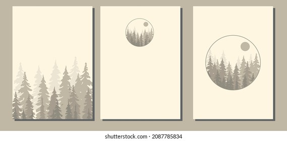 postcards with nature, with a pine forest
