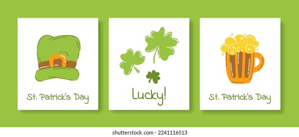 Postcards Set St. Patrick's Day Vector Illustration Flat Style
