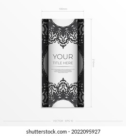 postcards in white with black ornaments. Vector design of invitation card with mandala patterns.