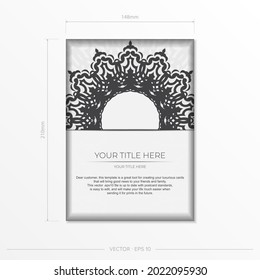 postcards in white with black ornaments. Vector design of invitation card with mandala patterns.