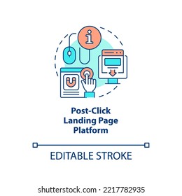 Post-click landing page platform concept icon. Leads generation. Improve conversion abstract idea thin line illustration. Isolated outline drawing. Editable stroke. Arial, Myriad Pro-Bold fonts used