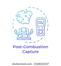 Blaues Farbverlauf-Konzept für die Erfassung nach der Verbrennung. Fossile Gase, Emission. Kohlenstoffmanagement. Runde Liniendarstellung. Abstrakte Idee. Grafikdesign. Benutzerfreundliche Infografik, Präsentation
