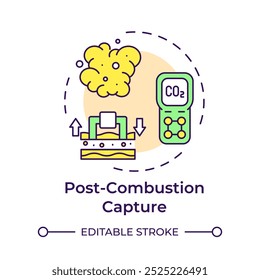 Mehrfarbiges Konzept für die Erfassung nach der Verbrennung. Fossile Gase, Emission. Kohlenstoffmanagement. Runde Liniendarstellung. Abstrakte Idee. Grafikdesign. Benutzerfreundliche Infografik, Präsentation