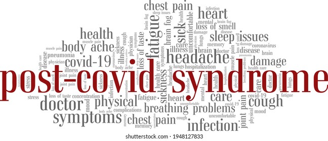 Post-covid syndrome vector illustration word cloud isolated on a white background.