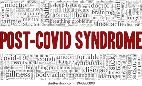 Post-covid syndrome vector illustration word cloud isolated on a white background.