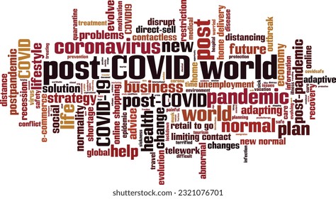 Concepto de nube de palabras del mundo post-COVID. Collage hecho de palabras sobre el mundo post-COVID. Ilustración del vector